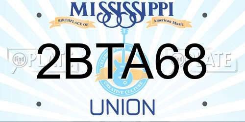 2BTA68 Mississippi License Plate