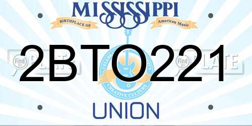 2BTO221 Mississippi License Plate