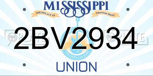 2BV2934 Mississippi License Plate