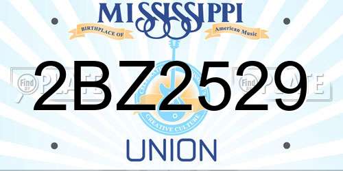 2BZ2529 Mississippi License Plate