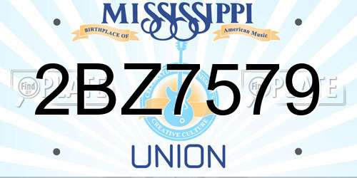 2BZ7579 Mississippi License Plate