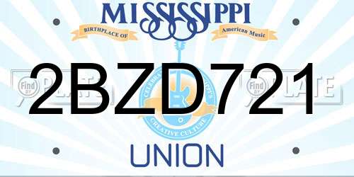 2BZD721 Mississippi License Plate