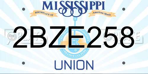2BZE258 Mississippi License Plate