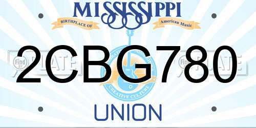 2CBG780 Mississippi License Plate