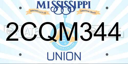 2CQM344 Mississippi License Plate