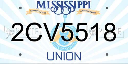 2CV5518 Mississippi License Plate