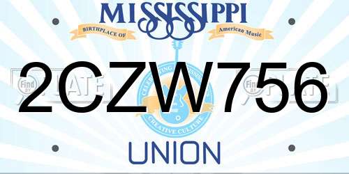2CZW756 Mississippi License Plate