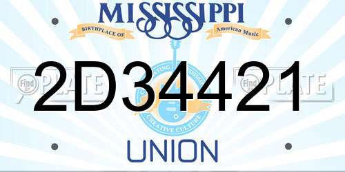 2D34421 Mississippi License Plate