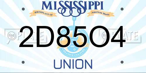 2D85O4 Mississippi License Plate