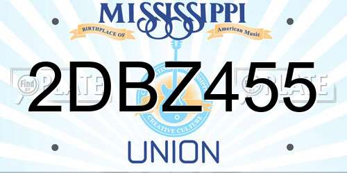 2DBZ455 Mississippi License Plate