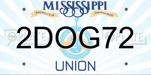 2DOG72 Mississippi License Plate