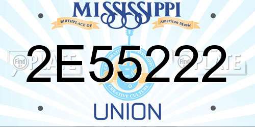 2E55222 Mississippi License Plate
