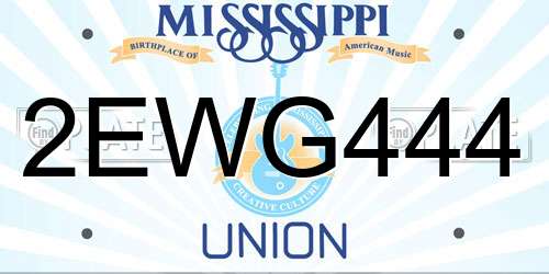 2EWG444 Mississippi License Plate