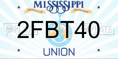 2FBT40 Mississippi License Plate
