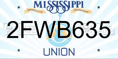 2FWB635 Mississippi License Plate