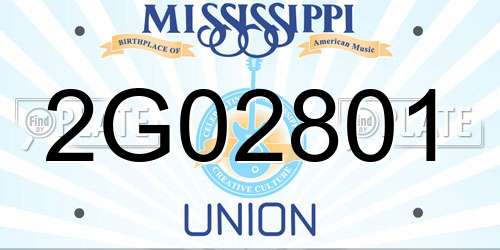 2G02801 Mississippi License Plate