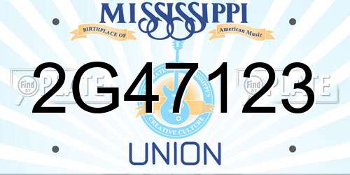 2G47123 Mississippi License Plate