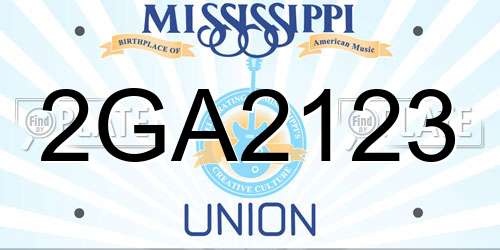 2GA2123 Mississippi License Plate