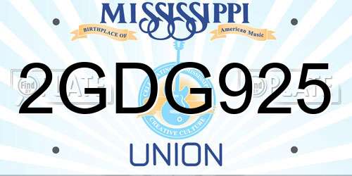 2GDG925 Mississippi License Plate