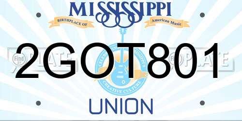 2GOT801 Mississippi License Plate