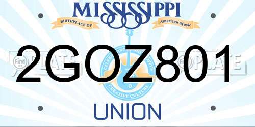 2GOZ801 Mississippi License Plate