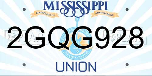 2GQG928 Mississippi License Plate