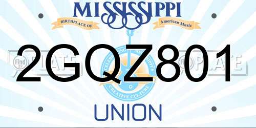 2GQZ801 Mississippi License Plate