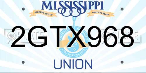 2GTX968 Mississippi License Plate