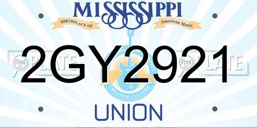 2GY2921 Mississippi License Plate