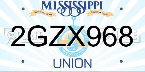 2GZX968 Mississippi License Plate