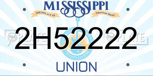2H52222 Mississippi License Plate