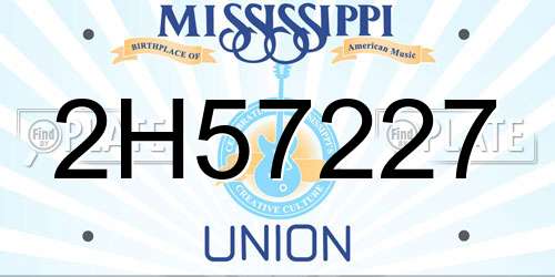 2H57227 Mississippi License Plate