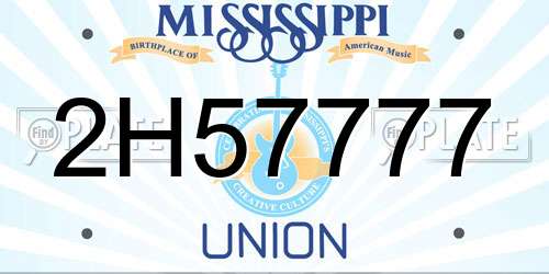 2H57777 Mississippi License Plate