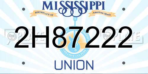 2H87222 Mississippi License Plate
