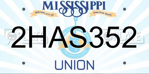 2HAS352 Mississippi License Plate