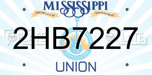2HB7227 Mississippi License Plate