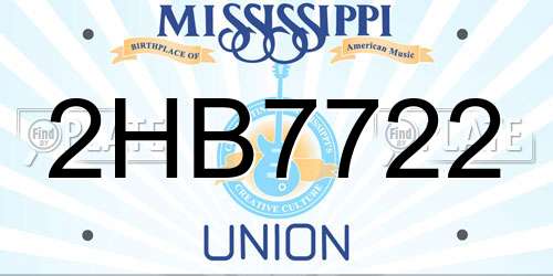 2HB7722 Mississippi License Plate