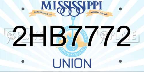 2HB7772 Mississippi License Plate
