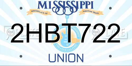 2HBT722 Mississippi License Plate