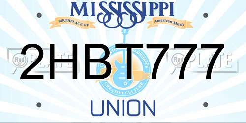 2HBT777 Mississippi License Plate