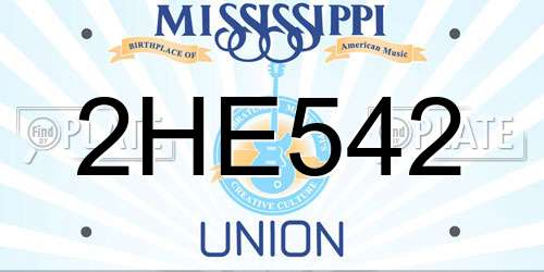 2HE542 Mississippi License Plate