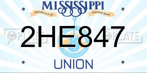2HE847 Mississippi License Plate