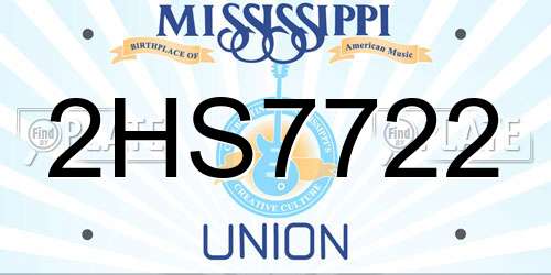 2HS7722 Mississippi License Plate