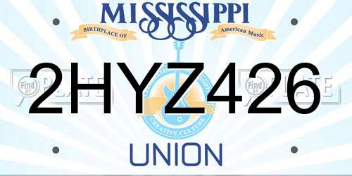 2HYZ426 Mississippi License Plate