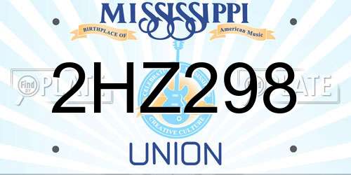 2HZ298 Mississippi License Plate
