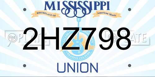2HZ798 Mississippi License Plate