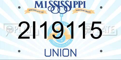 2I19115 Mississippi License Plate