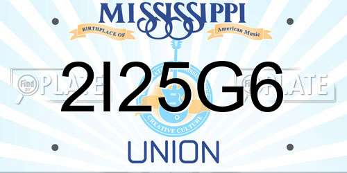 2I25G6 Mississippi License Plate