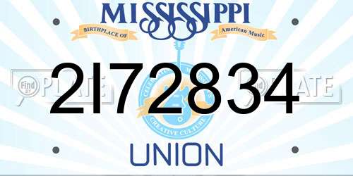 2I72834 Mississippi License Plate