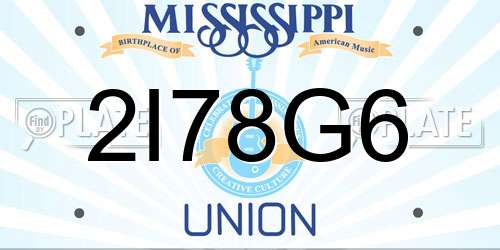 2I78G6 Mississippi License Plate